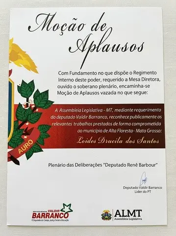 Moção de Aplausos da Assembleia Legislativa de Mato Grosso
